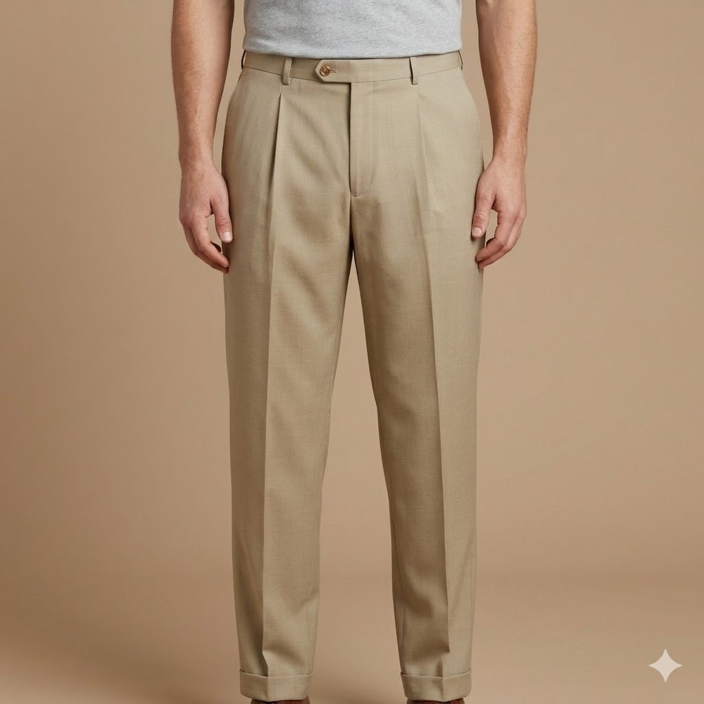 Bachrach‎ Pleated Wool Blend Dress Pants Cuffed Hem Tan Beig 42R